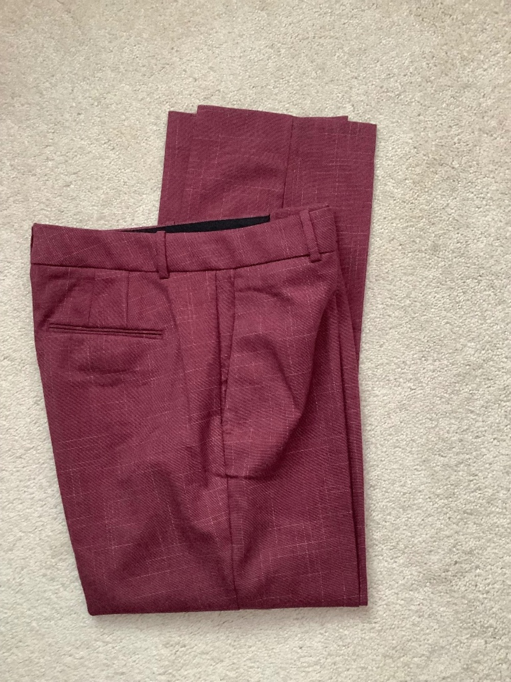 Ann Taylor burgundy plaid straight-leg trousers, Curvy 8 Petite